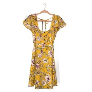 xhilaration yellow floral cut out mini dress button bustier top / women's small